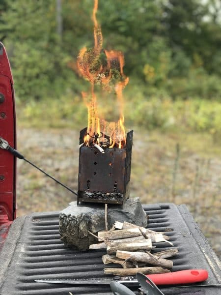 tailgate lunch while bird hunting in the North Maine Woods